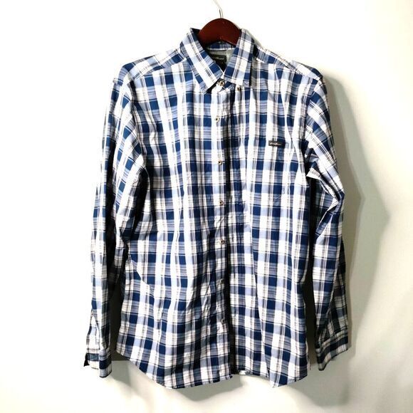 Eddie Bauer Classic Fit Men L Blue/White Plaid Button Down Long Sleeve Shirt Y2K - Picture 1 of 7